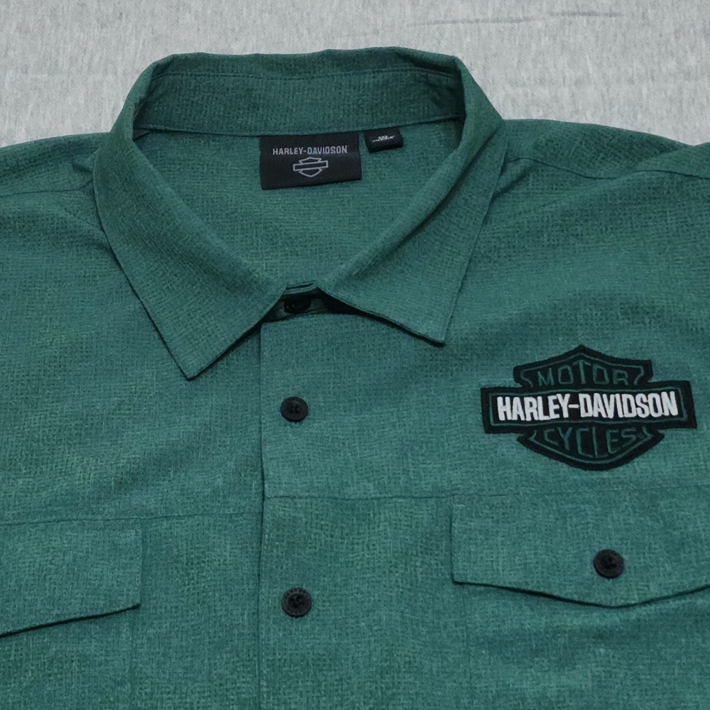Harley Davidson Shirt Mens 3XL Green Long Sleeve Embroidered Logo Button Up 3XL